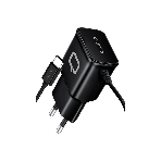 Сетевое зарядное устройство Qumo Energy (Charger 0025) 2.1A, встроенный кабель TYPE-C, черный, фото 1