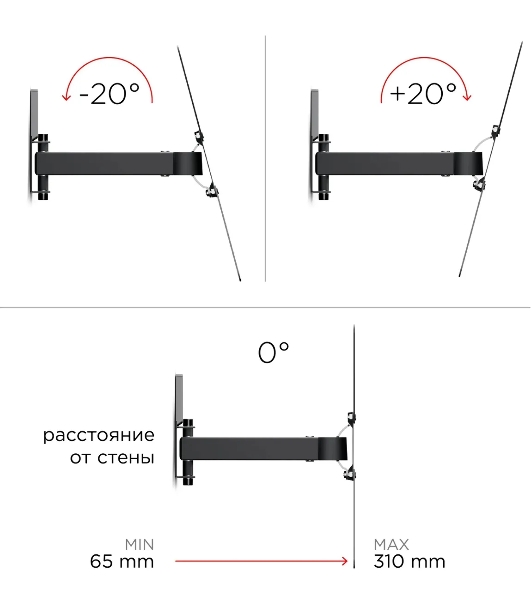 Кронштейн Holder LCD-5520-B черный '32”-55” (81-140 см), настенный, поворотно-выдвижной и наклонный