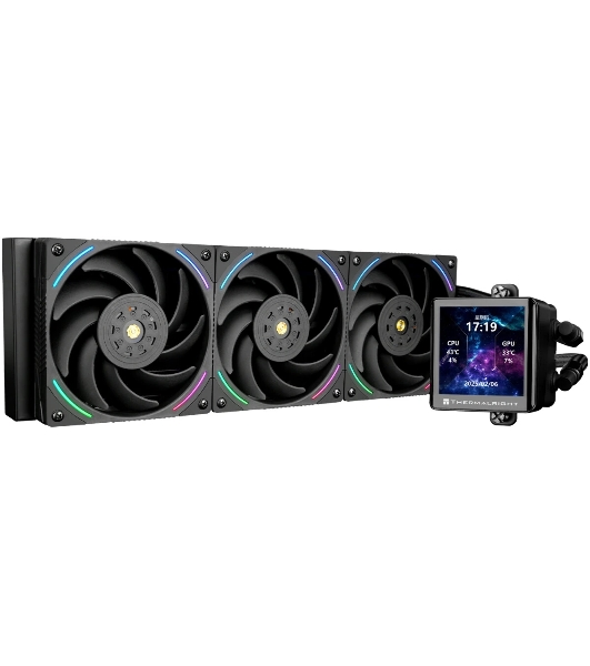 Система жидкостного охлаждения Thermalright Frozen Vision 360 V2 (360мм, LED, Black, ARGB/Fans: 3x120мм, 69CFM, 27dBA, 2150RPM/Pump height 60мм, 23dBA, 3000RPM, Rad thickness 27мм/S: 1700, 1200, 1851, 115X, 2011, 2066, AM5, AM4)