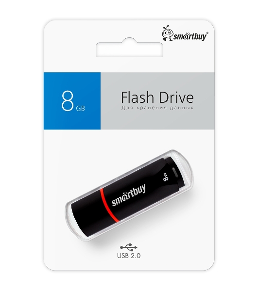 Флешка USB Smartbuy Crown black (SB8GbCRW-K), 8 Gb, USB 2.0, R/W 15/5, черный/красный