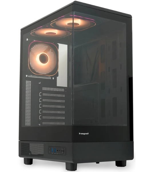 Компьютерный корпус HSPD F510, Panoramic Mid Tower, черный, TG, 0.5 SPCC, 3x120мм ARGb ATX, mATX, mITX 180/280/160мм 1x2.5', 1x3.5', 7xPCI 2xUSB-A 3.0 356x218x467мм