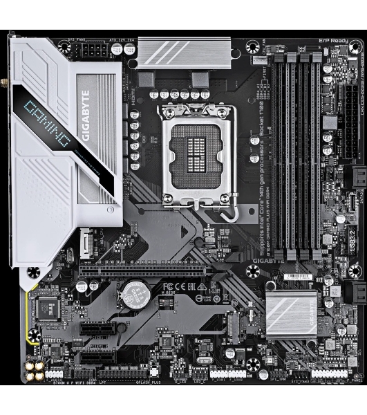 Материнская плата Gigabyte B760M GAMING PLUS WIFI DDR4, LGA1700, Intel B760, 4xDDR4, 4xSATA, 2xM.2, 1xPCIe 4.0 x16, 2xPCIe 3.0 x1, 1xDP, 1xHDMI, 1x1Gb LAN, Wi-Fi 6, Bluetooth 5.3, 3xUSB-A 5Gbps, 6xUSB-A 2.0, 1xUSB-C 5Gbps, 3x3.5 мм, 7.1, mATX