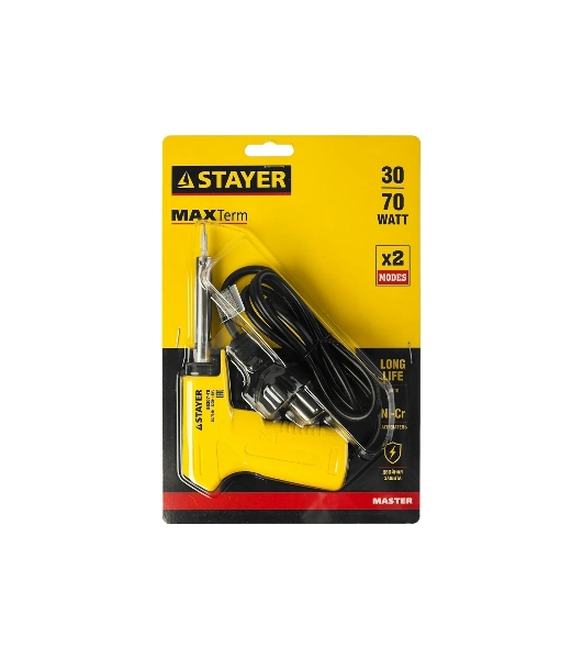 Паяльник STAYER 55307-70 master с пистолетной пластмассовой рукояткой 30 - 70Вт конус