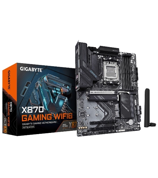 Материнская плата Gigabyte X870 GAMING WIFI6, AM5, AMD X870, 4xDDR5, 4xSATA, 3xM.2, 1xPCIe 5.0 x16, 2xPCIe 3.0 x1, 1xHDMI, 2xUSB-C (DisplayPort Alt Mode), 1x2.5Gb LAN, Wi-Fi 6, Bluetooth 5.3, 2xUSB-C 40Gbps, 1xUSB-A 10Gbps, 3xUSB-A 5Gbps, 4xUSB-A 2.0, 3x3.5 мм, 7.1, ATX