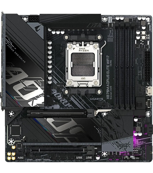 Материнская плата Gigabyte X870M AORUS ELITE WIFI7, AM5, AMD X870, 4xDDR5, 4xSATA, 4xM.2, 1xPCIe 5.0 x16, 1xPCIe 4.0 x4, 1xPCIe 3.0 x2, 1xHDMI, 2xUSB Type-C, 1x2.5Gb LAN, Wi-Fi 7, Bluetooth 5.4, 2xUSB-C USB4, 2xUSB-A 10Gbps, 4xUSB-A 5Gbps, 4xUSB-A 2.0, S/PDIF, 2x3.5 мм, 7.1, mATX