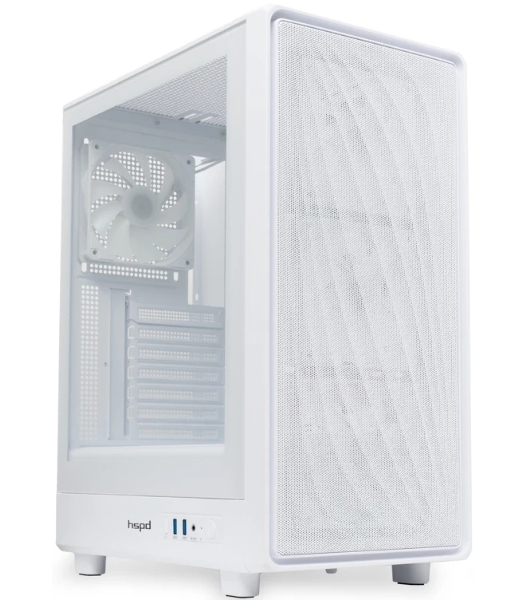 Компьютерный корпус HSPD M510, Mesh Mid Tower, белый, TG, 0.5 SPCC, 4x120мм ARGb ATX, mATX, mITX 180/280/160мм 1x2.5', 1x3.5', 7xPCI 2xUSB-A 3.0 517x277x418мм