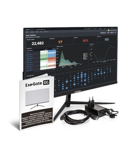 Монитор 27' ExeGate EZ2707TA ProSmart IPS 1920x1080, 75 Гц, 5 мс, 16:9, 250 кд/м², 1xHDMI, 1xVGA, 1xDP, 3.5 мм, черный
