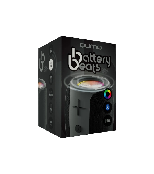 Колонка беспроводная QUMO BatteryBeats BT5.0 5Вт IP64 FM SD USB AUX подсветка 1500мА·ч черный