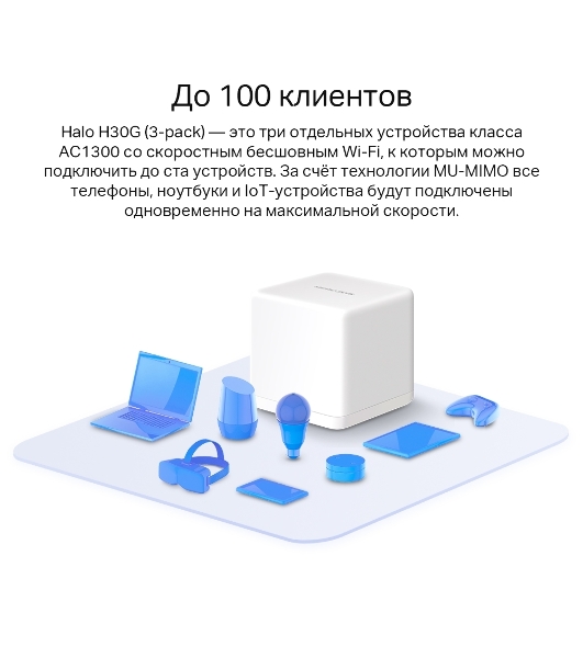 Бесшовный Mesh роутер Mercusys Halo H30G(2-pack) AC1300 10/100/1000BASE-TX