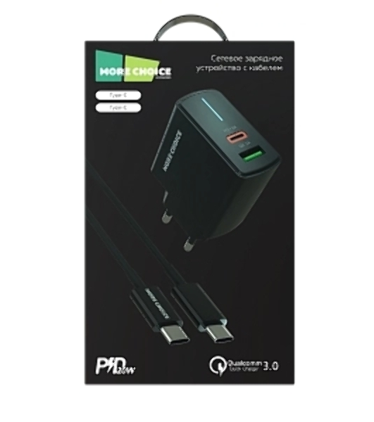 Сетевое зарядное устройство MORE CHOICE NC61a черный - 1USB+1USB-C 3.0A PD 20W+QC3.0 быстрая зарядка для Type-C