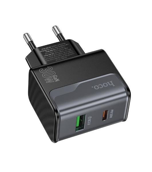Зарядное устройство Hoco 30Вт, 3А, QC3.0/PD, 1xUSB, 1xType-C, CS73A, черный, коробка