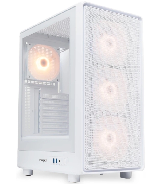 Компьютерный корпус HSPD M510, Mesh Mid Tower, белый, TG, 0.5 SPCC, 4x120мм ARGb ATX, mATX, mITX 180/280/160мм 1x2.5', 1x3.5', 7xPCI 2xUSB-A 3.0 517x277x418мм
