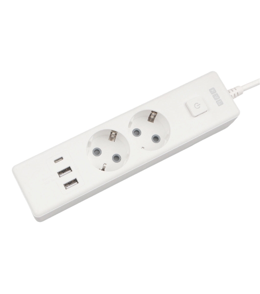 Бытовой удлинитель PowerCube, 2 р с/з вык.,3USB, 3500 Вт, 16А, 1.9 м, 3x1,0 (белый) PC-4-2M