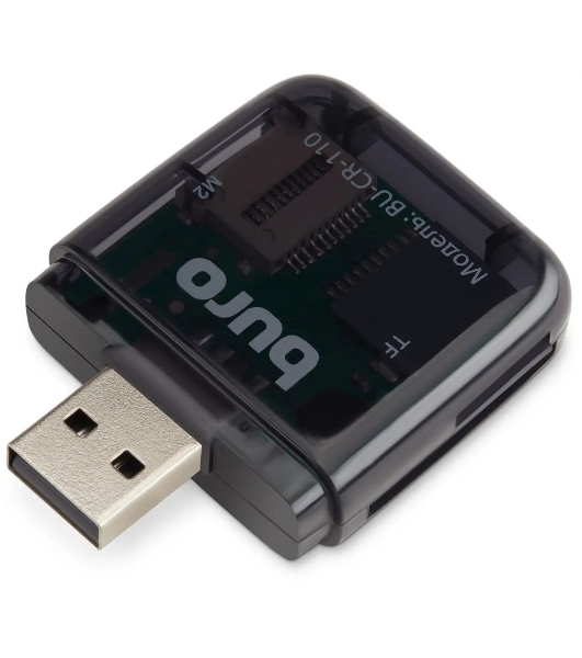 Кард-ридер Buro BU-CR-110 черный/MMC/MS/MS Duo/MS Micro M2/MS Pro/RS-MMC/SD/SDHC/TF/micro-SD/miсro-SDHC/USB 2.0/пластик