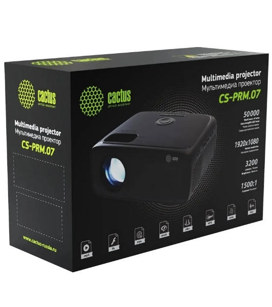 Проектор Cactus CS-PRM.07B.Full HD LCD 3200Lm LS 320Lm ANSI (1920x1080) 1500:1 ресурс лампы:30000часов 1xUSB typeA 3xHDMI 1.16кг