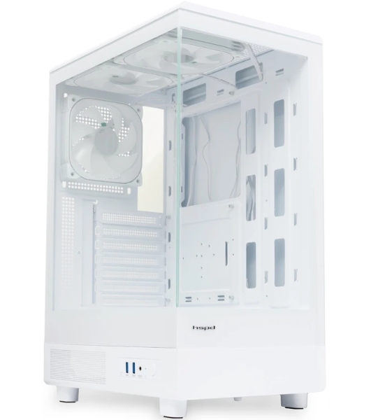 Компьютерный корпус HSPD F510, Panoramic Mid Tower, белый, TG, 0.5 SPCC, 3x120мм ARGB ATX, mATX, mITX 180/280/160мм 1x2.5', 1x3.5', 7xPCI 2xUSB-A 3.0 356x218x467мм