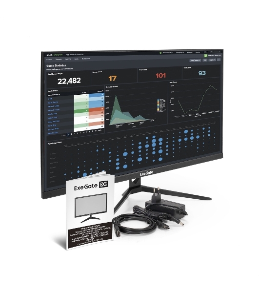 Монитор 27' ExeGate ProSmart EV2707A VA 1920x1080, 75 Гц, 5 мс, 16:9, 280 кд/м², 1xHDMI, 1xVGA, 3.5 мм, черный