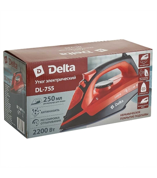 Утюг Delta DL-755 черный/оранжевый, 2200 Вт, 23 г/мин, 125 г/мин, 250 мл