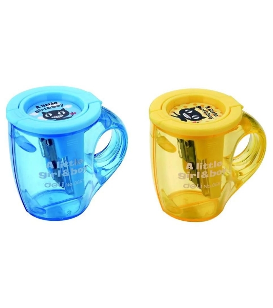 Точилка для карандашей ручная Deli Cup E0551, 2 отверстия, пластик, ассорти, дисплей