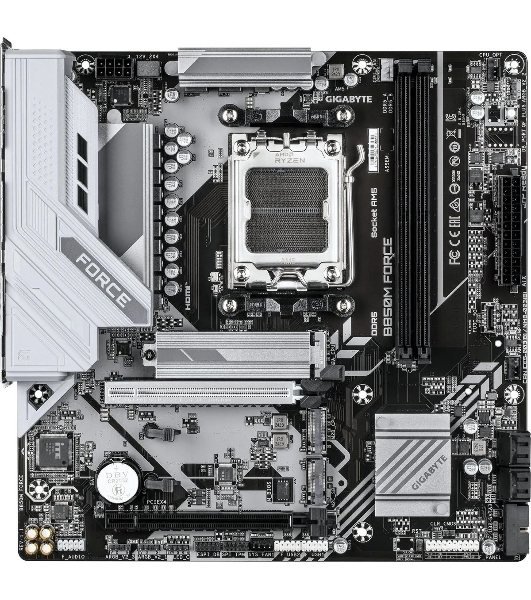 Материнская плата Gigabyte B850M FORCE, AM5, AMD B850, 2xDDR5, 4xSATA, 3xM.2, 1xPCIe 5.0 x16, 1xPCIe 4.0 x4, 1xHDMI, 1xDP, 1x2.5Gb LAN, 1xUSB-C 5Gbps, 1xUSB-A 10Gbps, 2xUSB-A 5Gbps, 2xUSB-A 2.0, 3x3.5 мм, 7.1, mATX