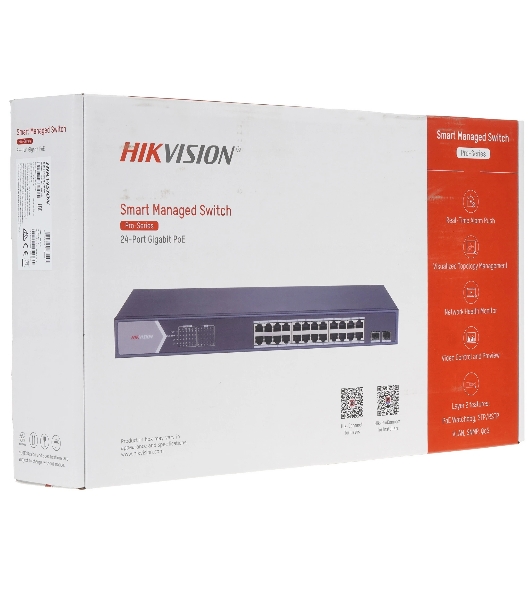 Коммутатор Hikvision DS-3E1526P-SI, 24×1 Гбит/с PoE+ + 2×1 Гбит/с SFP, настраиваемый