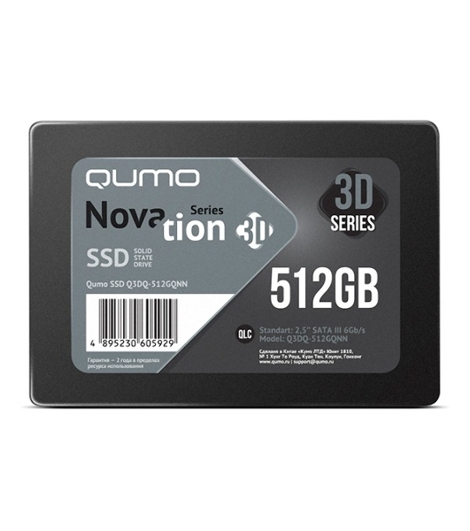 Накопитель SSD QUMO Novation 3D, 512Gb, SATA III, 2.5', R/W 530/500