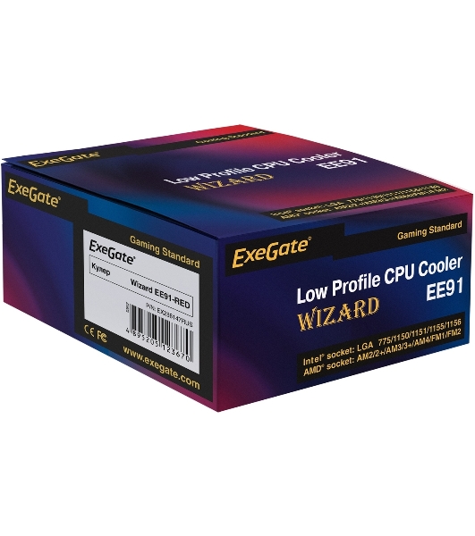 Кулер для процессора ExeGate Wizard EE91-PWM.RED серебристый, 90 мм, алюминий, 2400 об/мин, 24 дБ, 4 pin, 75 Вт, 45 мм