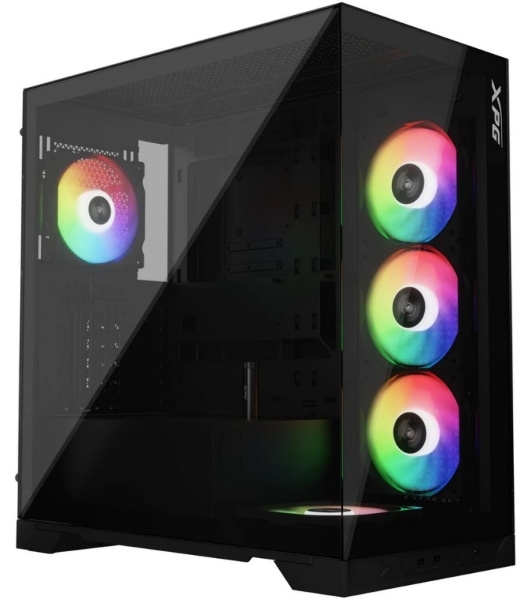 Компьютерный корпус XPG INVADER X BLACK (INVADERXMT-BKCWW) Mid-Tower Gaming ATX PC Case with Panoramic View, Tempered Glass Panels, and RGb Lighting Black