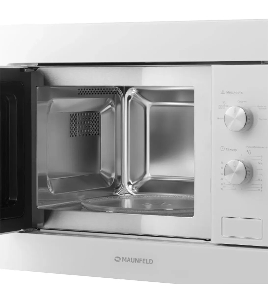 Микроволновая печь встраиваемая Maunfeld MBMO.20.1PGW белый, 20 л, 800 Вт, переключатели - поворотный механизм