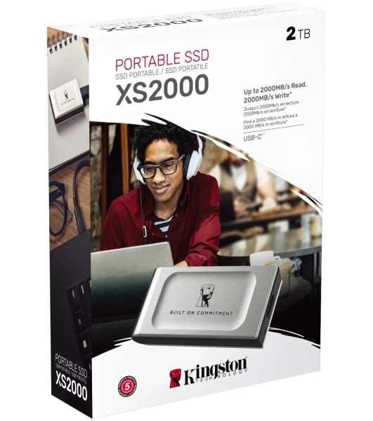 Внешний SSD Kingston XS2000, 2TB, USB 3.2 Gen 2x2 Type-C, R/W 2000/2000, серебристый