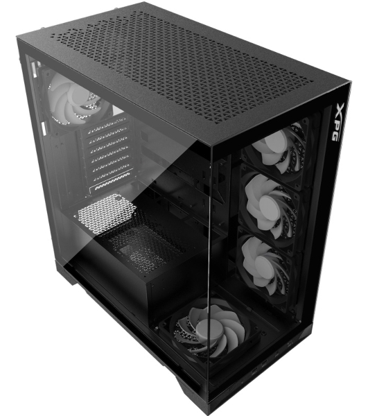 Компьютерный корпус XPG INVADER X BLACK (INVADERXMT-BKCWW) Mid-Tower Gaming ATX PC Case with Panoramic View, Tempered Glass Panels, and RGb Lighting Black