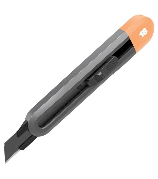 Технический нож Home Series Gray Deli HT4018C ширина лезвия 18мм, эксклюзивный дизайн, корпус из высококачественного софттач пластика
