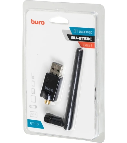 Адаптер USB Buro Bluetooth 5.0+EDR class 1 100м черный