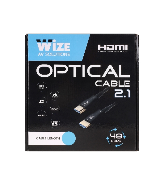 Кабель HDMI Wize AOC-8K-HM-HM-15M оптический, 15 м, 8K/60HZ 4:4:4, v.2.1, ARC, 19M/19M, HDCP 2.2, Ethernet, черный, коробка