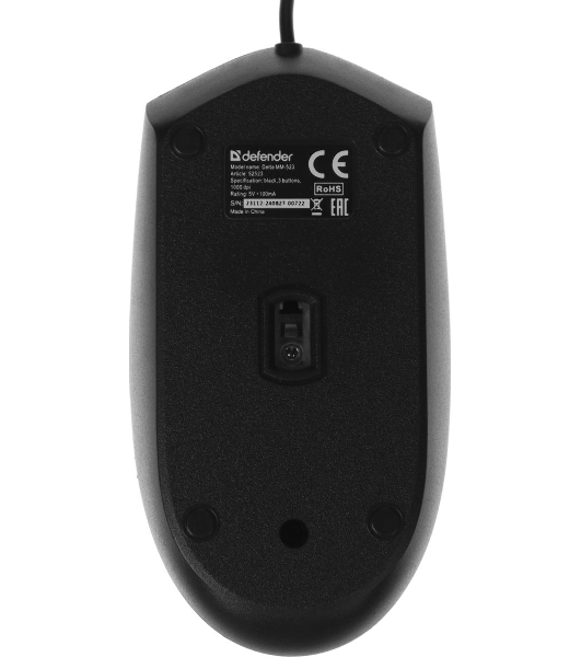 Мышь проводная Defender Delta MM-523 черный, 1000 dpi, USB, кнопки - 3