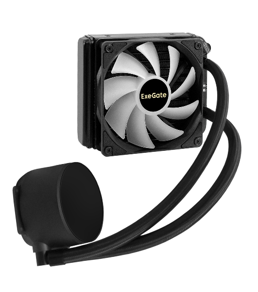 Комплект жидкостного охлаждения ExeGate BlackWater-120V3.PWM.ARGb (3 PIN 5V ADDRESSABLE RGb подсветка, LGA2066/2011/1366/1150/1151/1155/1156/1200/1700/1851/AM4/AM5/FM1/FM2/FM2+/AM2/AM2+/AM3/AM3+, TDP 150W, Fan 120мм 4pin PWM 600-1800RPM Hydro bearing, помпа 3pin 2700RPM, макс. шум 37db, с термопастой, на винтах, черный, Color Box)
