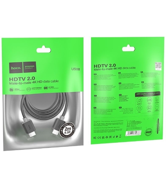 Кабель Hoco US08 ver2.0 HDMI (m) HDMI (m) 2м черный (пакет)