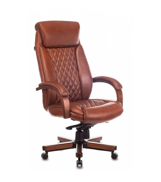 Кресло руководителя Бюрократ T-9924WALNUT светло-коричневый Leather Eichel, кожа, с подголов. крестовина металл/дерево