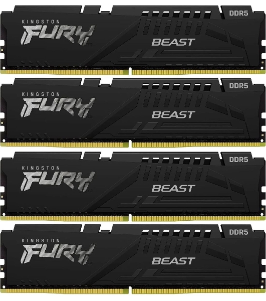 Оперативная память Kingston Fury Beast, DDR5, 128Gb (4x32Gb), 5200MHz, CL40, DIMM, радиатор, черный