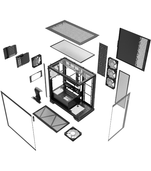 Компьютерный корпус XPG INVADER X BLACK (INVADERXMT-BKCWW) Mid-Tower Gaming ATX PC Case with Panoramic View, Tempered Glass Panels, and RGb Lighting Black