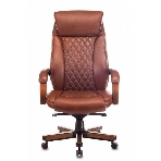 Кресло руководителя Бюрократ T-9924WALNUT светло-коричневый Leather Eichel, кожа, с подголов. крестовина металл/дерево, фото 1