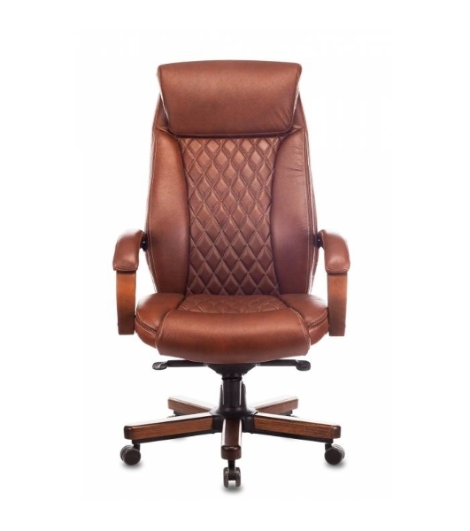Кресло руководителя Бюрократ T-9924WALNUT светло-коричневый Leather Eichel, кожа, с подголов. крестовина металл/дерево