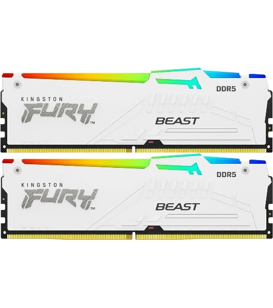 Оперативная память Kingston Fury Beast, DDR5, 32Gb (2x16Gb), 5200MHz, CL40, DIMM, с радиаторами, RGB, белый