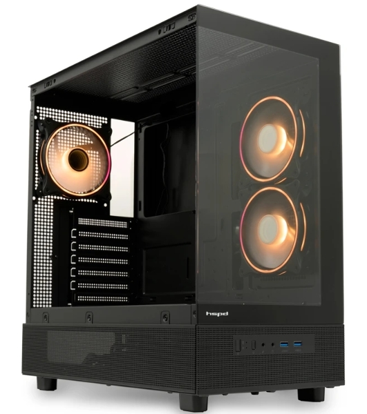 Компьютерный корпус HSPD F710, Panoramic Mid Tower, черный, TG, 0.5 SPCC, 3x120мм ARGb E-ATX, ATX, mATX, mITX 185/395/270мм 2x2.5', 1x3.5', 7xPCI 2xUSB-A 3.0 435x230x457мм