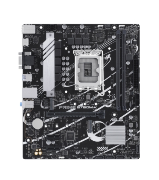 Материнская плата ASUS PRIME B760M-K, LGA 1700, Intel B760, 2xDDR5, 4xSATA, 2xM.2, 1xPCIe 4.0 x16, 2xPCIe x1, 1xHDMI, 1xVGA, 1x 2.5Gb LAN, 2xUSB-A 3.2 Gen 1, 2xUSB-A 2.0, 3x3.5 мм, 7.1, mATX