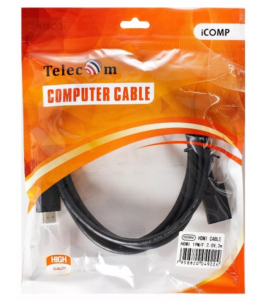 Кабель удлинительный HDMI-19M---HDMI-19F ver 2.0, 2m, TELECOM TCG235MF-2M