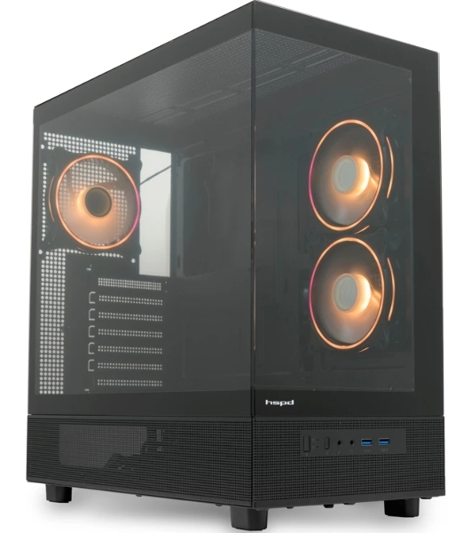 Компьютерный корпус HSPD F710, Panoramic Mid Tower, черный, TG, 0.5 SPCC, 3x120мм ARGb E-ATX, ATX, mATX, mITX 185/395/270мм 2x2.5', 1x3.5', 7xPCI 2xUSB-A 3.0 435x230x457мм