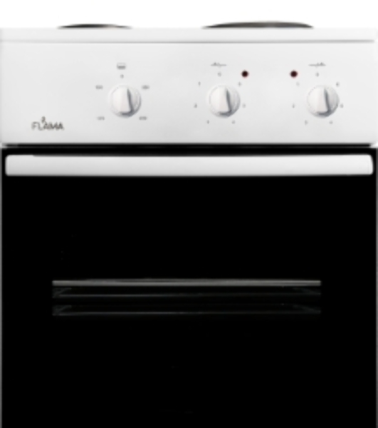 Плита электрическая Flama CE 3201 W белый, конфорок 2 шт, духовка 30 л, 50 см x 85 см x 36 см