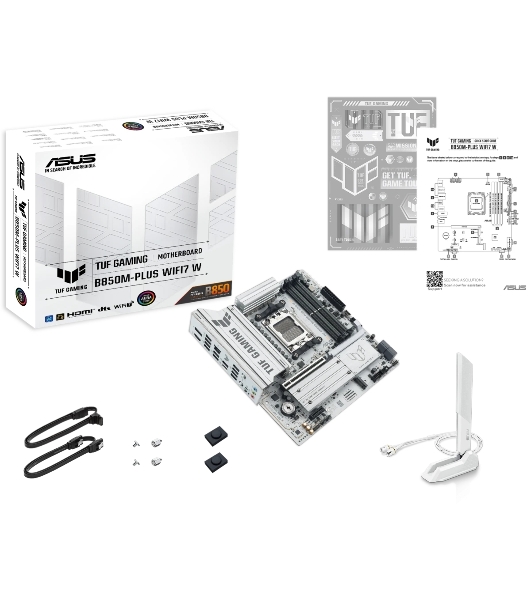 Материнская плата Asus TUF GAMING B850M-PLUS WIFI7 W, AM5, AMD B850, 4xDDR5, 4xSATA, 3xM.2, 1xPCIe 5.0 x16, 1xPCIe 3.0 x1, 1xDP, 1xHDMI, 1x2.5Gb LAN, Wi-Fi 7, Bluetooth 5.4, 1xUSB-C 20Gbps, 3xUSB-A 10Gbps, 4xUSB-A 5Gbps, 4xUSB-A 2.0, 5x3.5 мм, 7.1, mATX