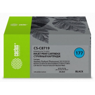 Картридж струйный Cactus CS-C8719 № 177XL черный (38 мл) для HP PhotoSmart 3100, 3210, 3213, 3310, 3313, C5183, C6100, C6183, C6200, C6283, C7183, C7200, C7280, C7283, C8183, D7100, D7160, D7300, D7363, D7463